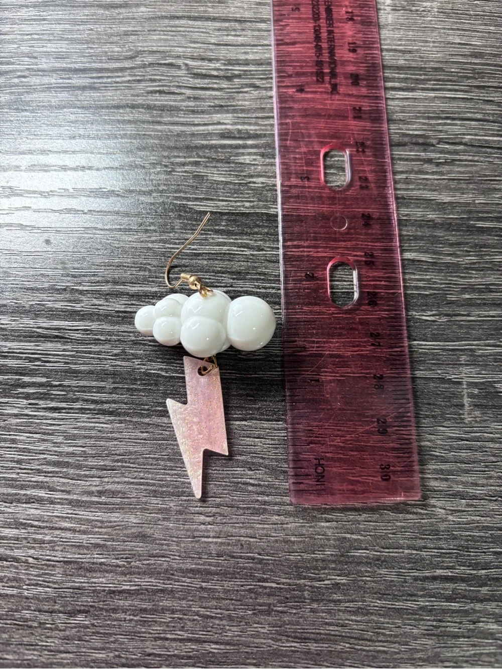 Hobby Lobby White Cloud Earrings with Pink Lightning Bolt Drops